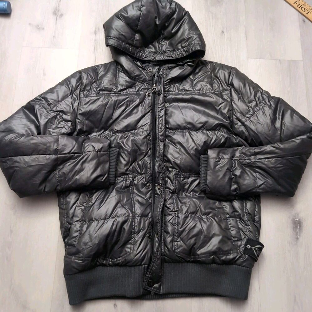 Wrangler 1947 Puffer Jacket Mens Size XL Black Quilted Puffer Hoodie